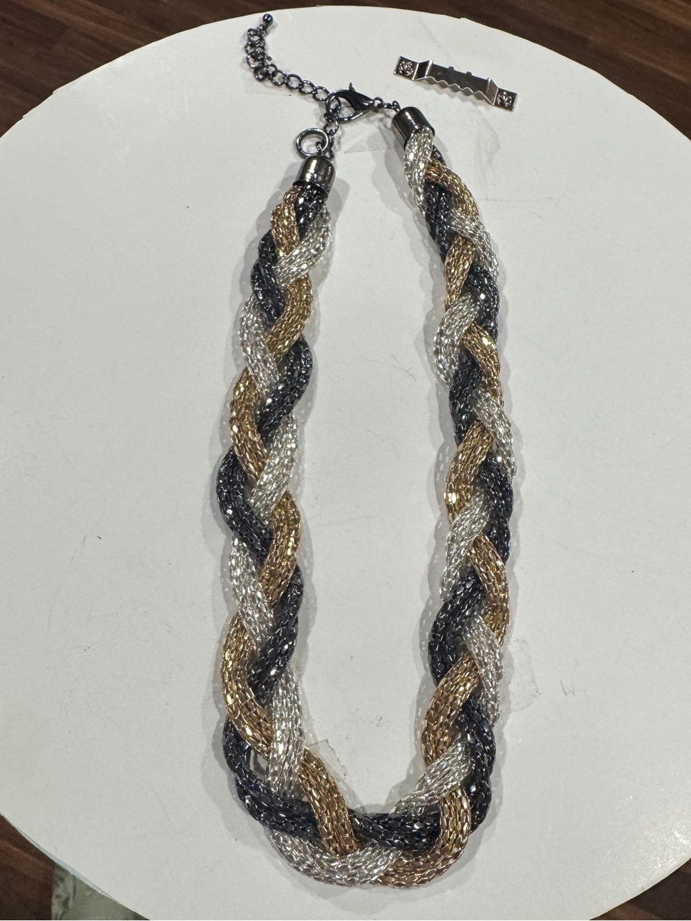 Braided Metallic Necklace - Gold, Silver & Black